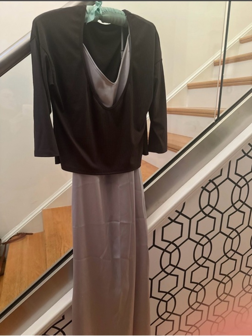 Barbara Dever 2 Piece Satin Slip Maxi Dress & Ribbed Crop Sweater Set